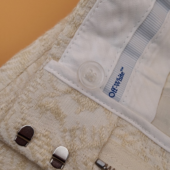 NWT + OFF-WHITE JACQUARD FABRIC TATTOO PALAZZO PANTS / Coconut Milk - Picture 9 of 11